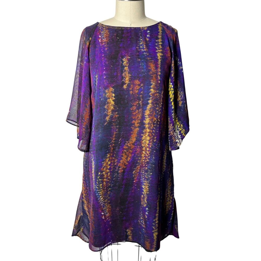 W118 by Walter Baker Sheer Overlay Water Color Print Dress Medium